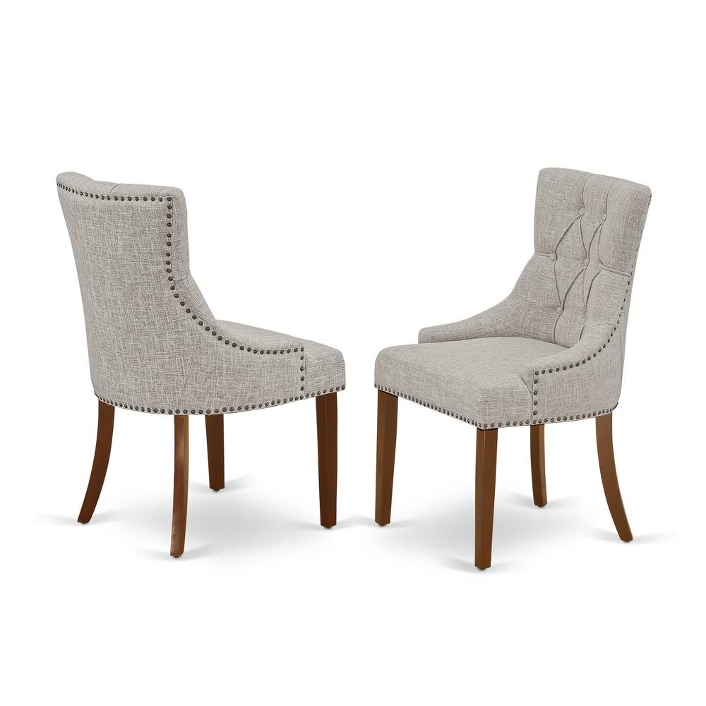 Linen-Upholstered Parsons Dining Chair with Legs for Dining Room, Mahogany, Set of 2