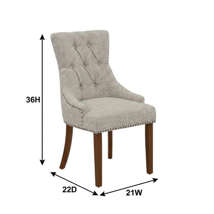 Linen-Upholstered Parsons Dining Chair with Legs for Dining Room, Mahogany, Set of 2