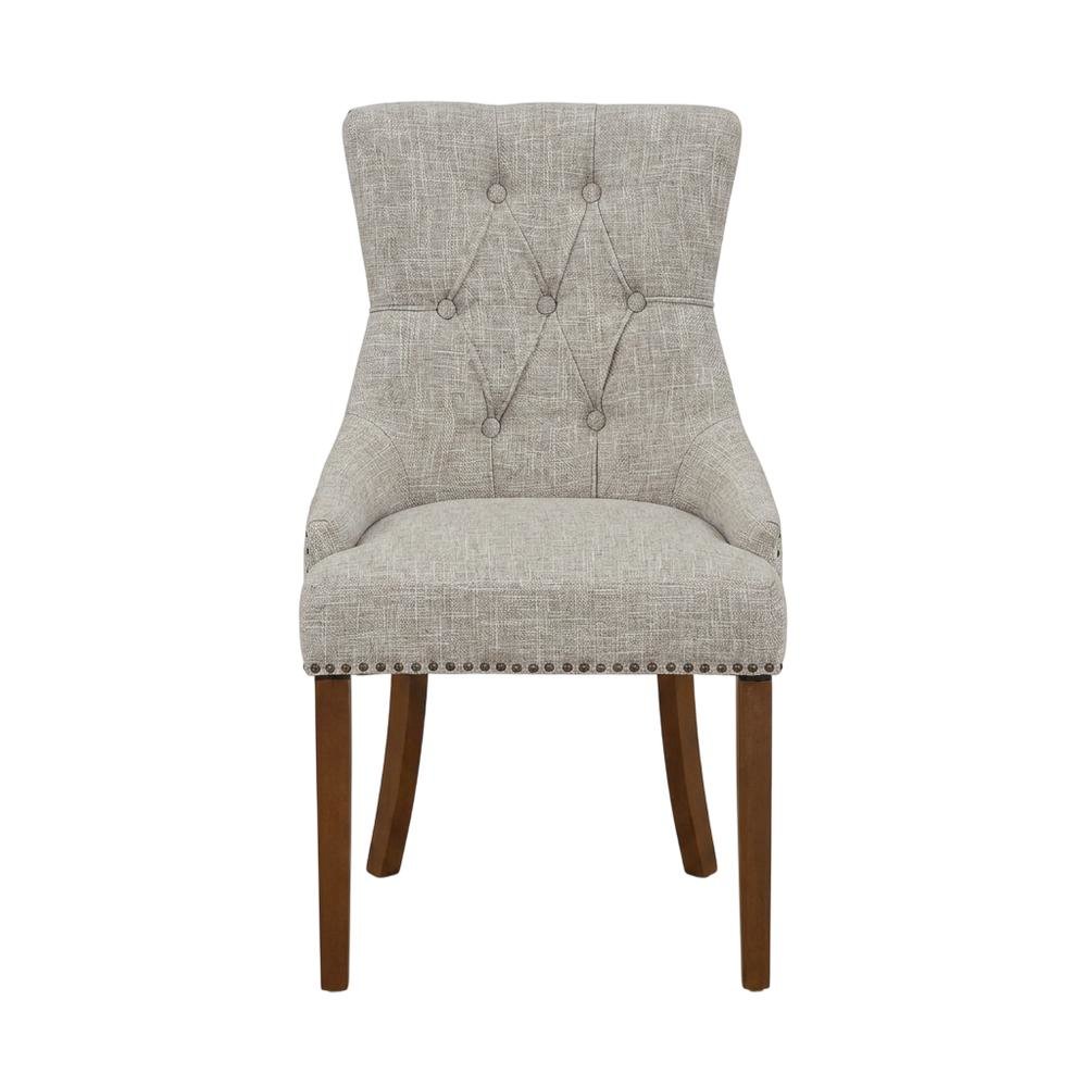 Linen-Upholstered Parsons Dining Chair with Legs for Dining Room, Mahogany, Set of 2