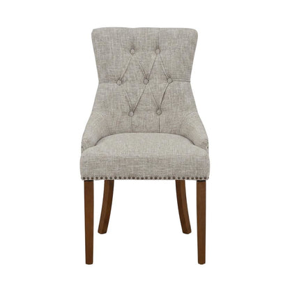 Linen-Upholstered Parsons Dining Chair with Legs for Dining Room, Mahogany, Set of 2