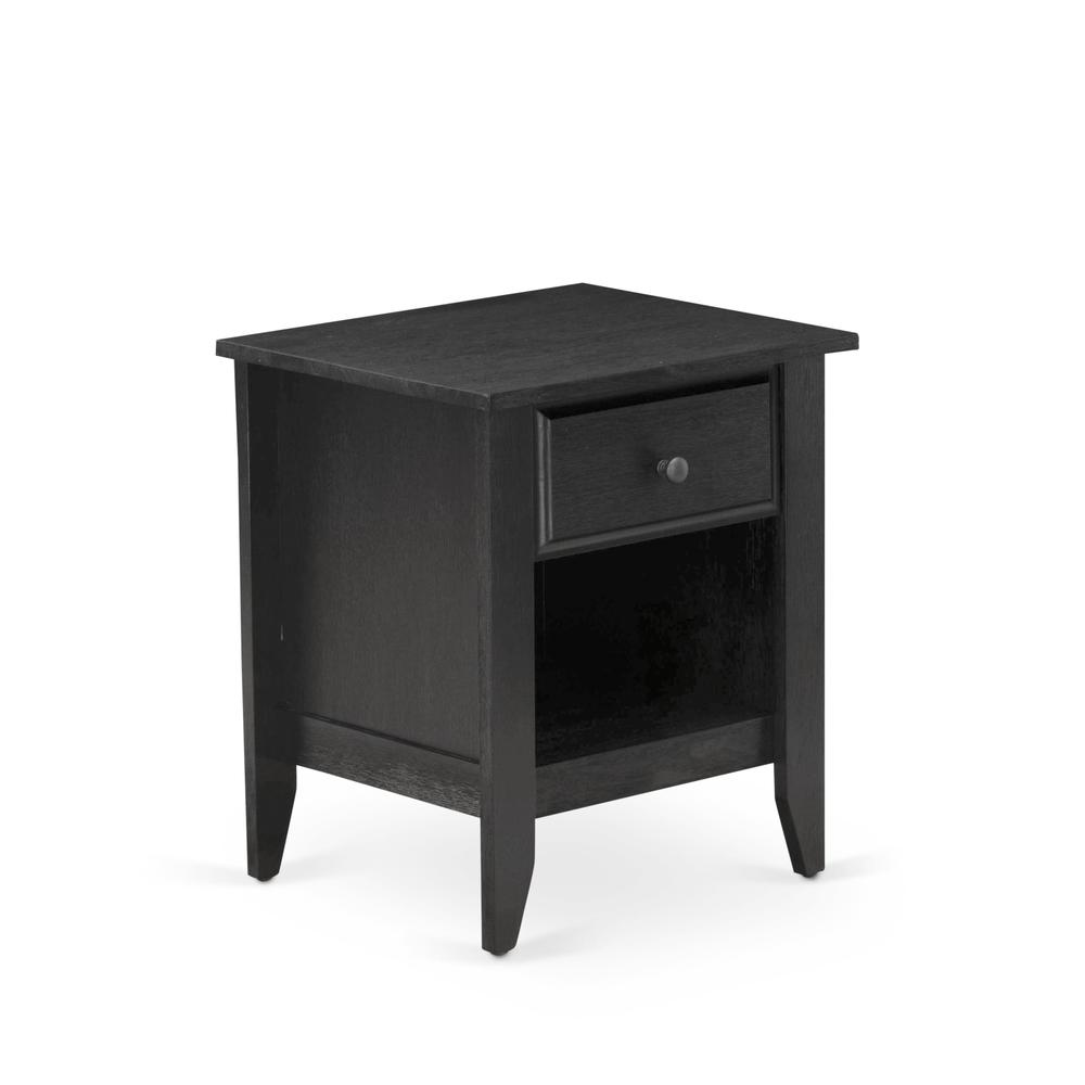 GB25F-1GA06 2-Pc Platform Bed Set with a Full Bed and a Wire brushed Black Night Stand - Dark Brown Faux Leather and Black Legs