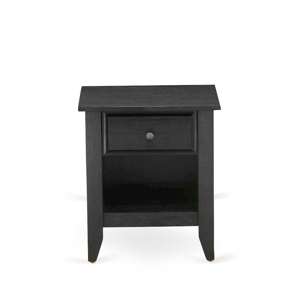 GB25F-1GA06 2-Pc Platform Bed Set with a Full Bed and a Wire brushed Black Night Stand - Dark Brown Faux Leather and Black Legs