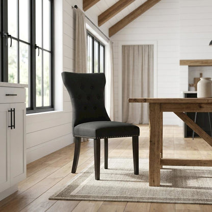 Wooden Parsons Dining Chair with Upholstered Seat for Dining Room, Black, Set of 2