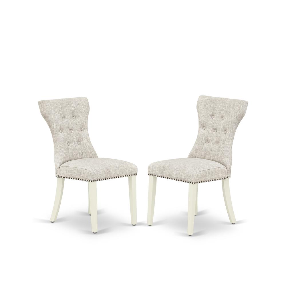 V026GA235-6 6-Piece Kitchen Dinette Set-Doeskin Linen Fabric Seat and Button Tufted Chair Back Parson dining room chairs, A Rectangular Bench and Rectangular top Kitchen Table with Wooden Legs - Linen