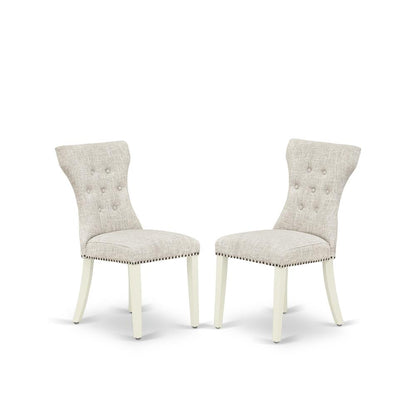 V026GA235-6 6-Piece Kitchen Dinette Set-Doeskin Linen Fabric Seat and Button Tufted Chair Back Parson dining room chairs, A Rectangular Bench and Rectangular top Kitchen Table with Wooden Legs - Linen
