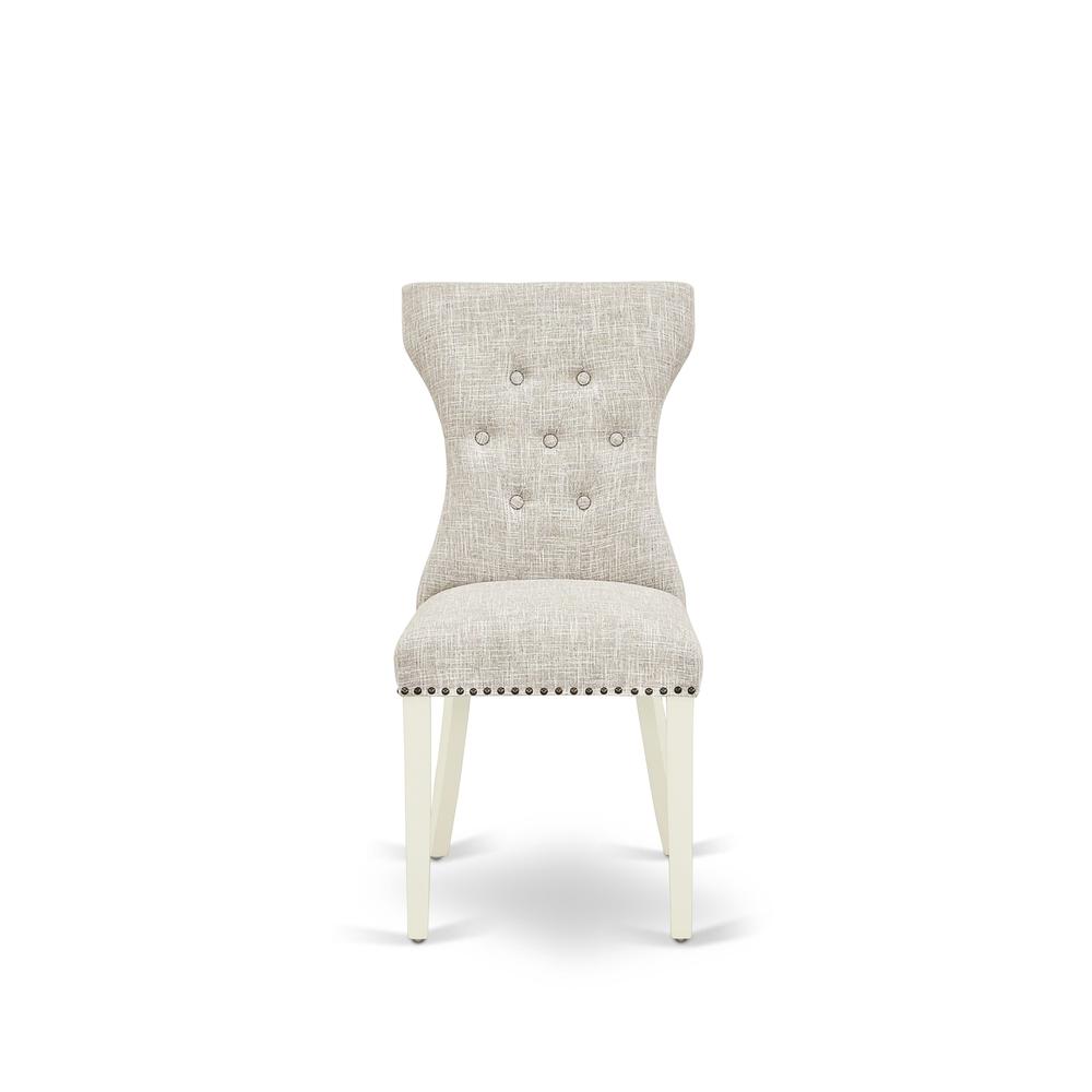 V026GA235-6 6-Piece Kitchen Dinette Set-Doeskin Linen Fabric Seat and Button Tufted Chair Back Parson dining room chairs, A Rectangular Bench and Rectangular top Kitchen Table with Wooden Legs - Linen