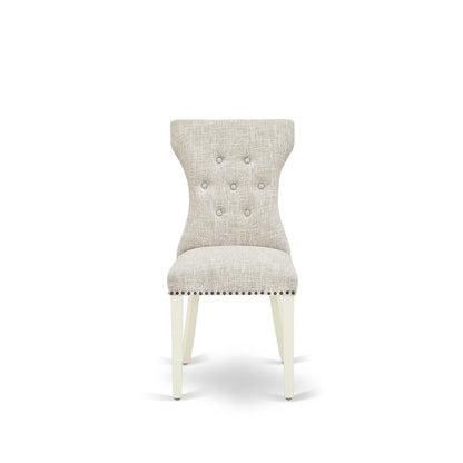 V026GA235-6 6-Piece Kitchen Dinette Set-Doeskin Linen Fabric Seat and Button Tufted Chair Back Parson dining room chairs, A Rectangular Bench and Rectangular top Kitchen Table with Wooden Legs - Linen