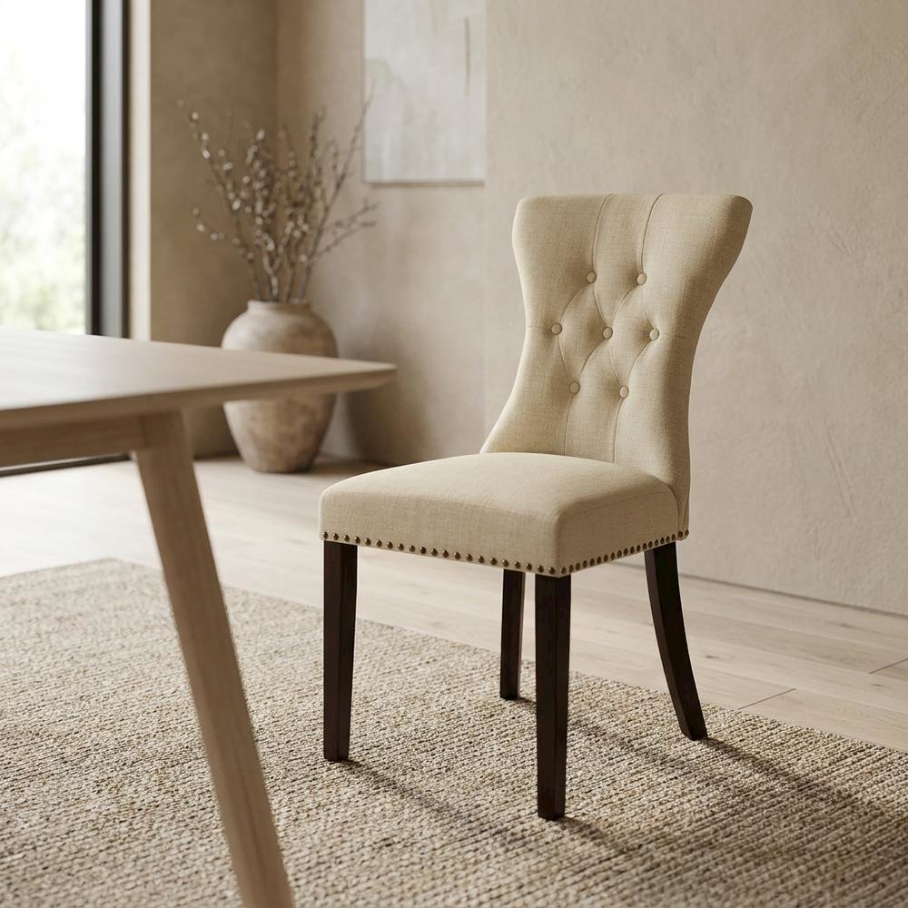 Upholstered Parsons Dining Chair for Kitchen and Dining Rooms, Mahogany, Set of 2