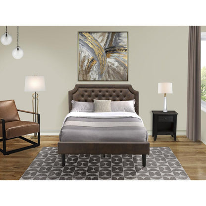 GB25F-1GA06 2-Pc Platform Bed Set with a Full Bed and a Wire brushed Black Night Stand - Dark Brown Faux Leather and Black Legs
