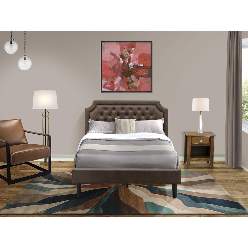 GB25F-1GA08 2-Pc Full Size Bed Set with Platform Bed and an Antique Walnut Night Stand - Dark Brown Faux Leather and Black Legs