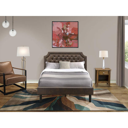 GB25F-1GA08 2-Pc Full Size Bed Set with Platform Bed and an Antique Walnut Night Stand - Dark Brown Faux Leather and Black Legs