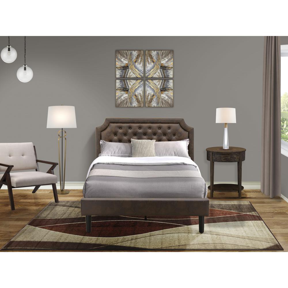 GB25F-1HI07 2-Piece Full Bed Set with Upholstered Bed and Distressed Jacobean Night Stand - Dark Brown Faux Leather and Black Legs