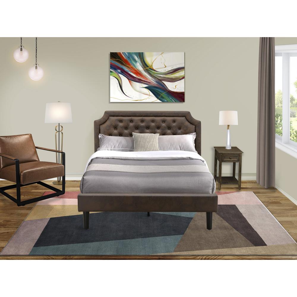 GB25Q-1DE07 2-Piece Platform Queen Bed Set with Bed and 1 Distressed Jacobean Nightstand - Dark Brown Faux Leather and Black Legs