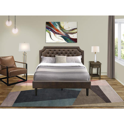 GB25Q-1DE07 2-Piece Platform Queen Bed Set with Bed and 1 Distressed Jacobean Nightstand - Dark Brown Faux Leather and Black Legs