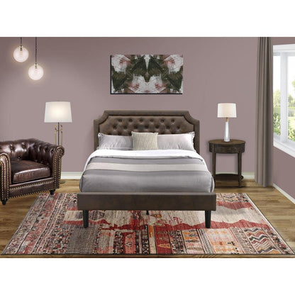 GB25Q-1HI07 2-Pc Platform Queen Bedroom Set with Frame and Distressed Jacobean End Table - Dark Brown Faux Leather and Black Legs