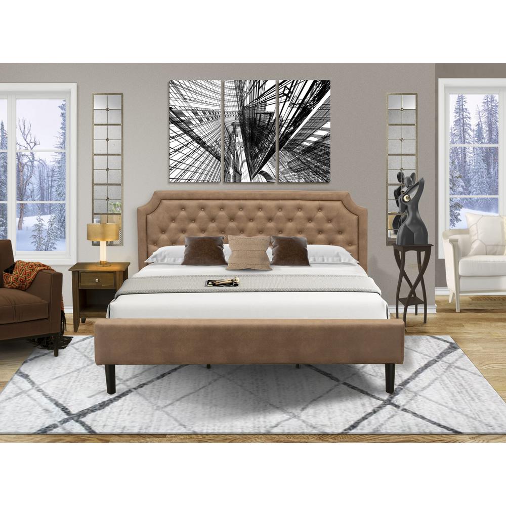 GB28K-1GA08 2-Pc Platform King Size Bedroom Set with Frame and 1 Antique Walnut Night Stand - Brown Faux Leather and Black Legs