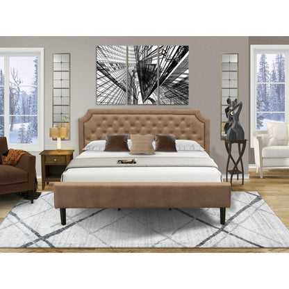 GB28K-1GA08 2-Pc Platform King Size Bedroom Set with Frame and 1 Antique Walnut Night Stand - Brown Faux Leather and Black Legs