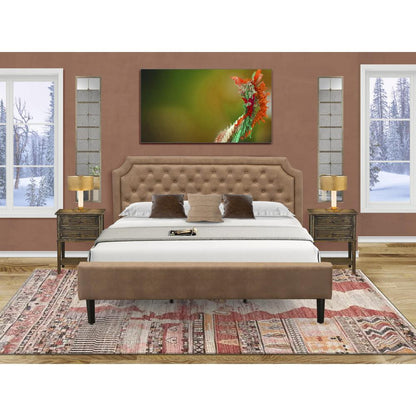GBF-28-K King Bed Contains Brown Textured Upholstered Headboard, Footboard and Wood Rails, Slats - Wooden 9 Legs - Black Finish
