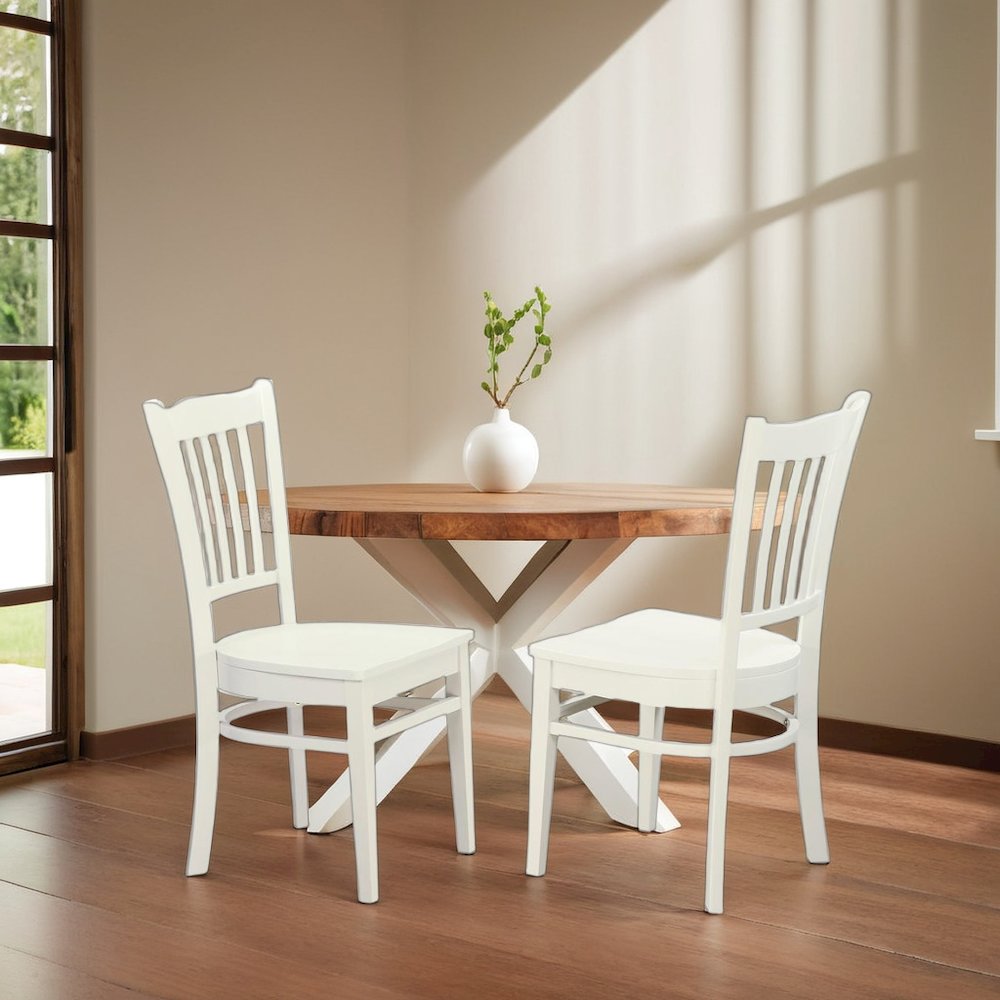 Set of 2 White Wooden Dining Chairs for Kitchen and Dining Room