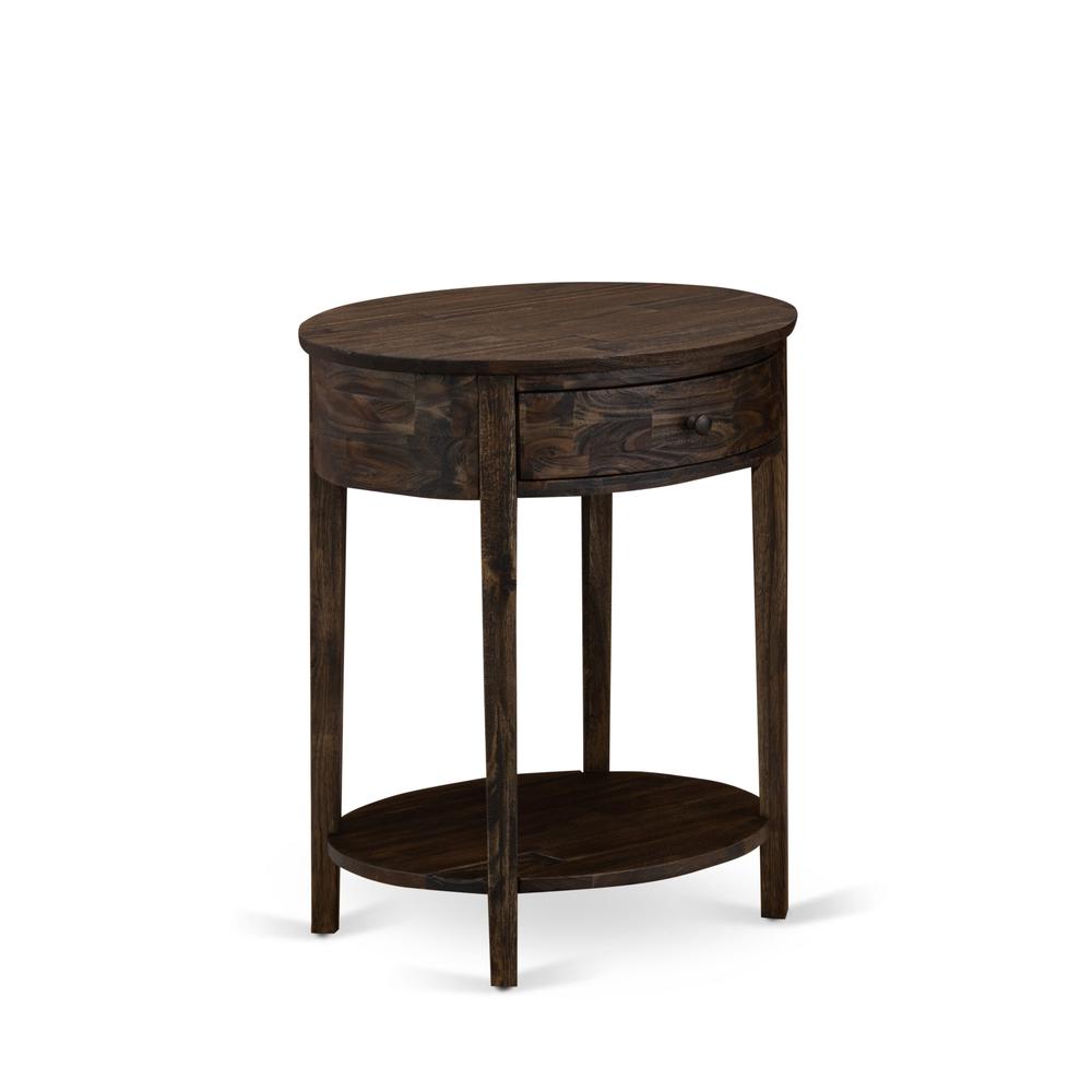 GB25F-1HI07 2-Piece Full Bed Set with Upholstered Bed and Distressed Jacobean Night Stand - Dark Brown Faux Leather and Black Legs