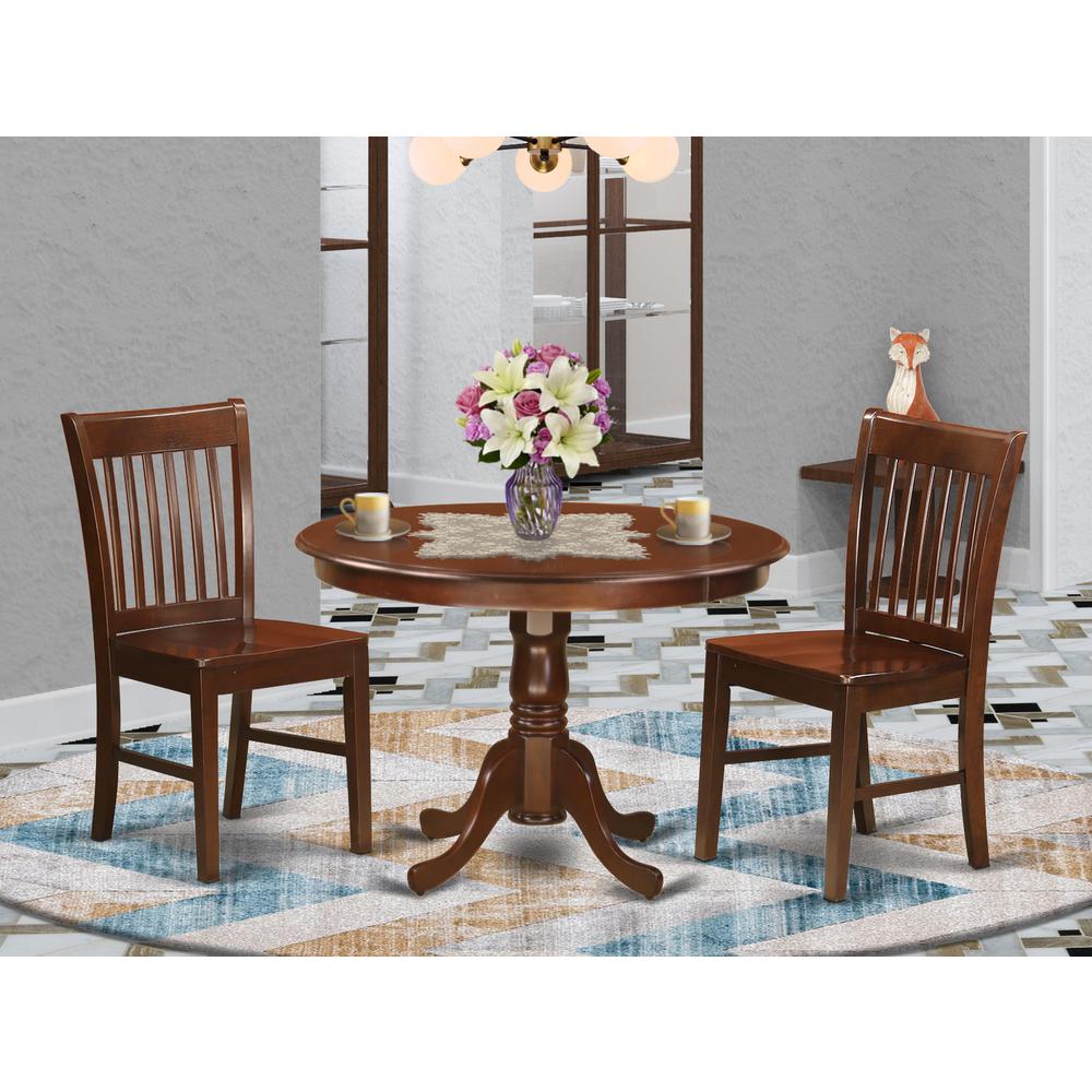 3  Pc  set  with  a  Round  Kitchen  Table  and  2  Wood  Dinette  Chairs  in  Mahogany