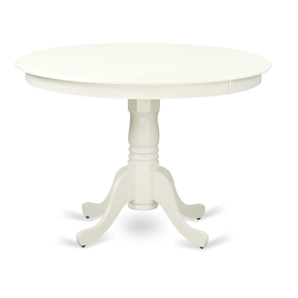 East West Furniture HLFO3-LWH-44 3-Pc Kitchen Table Set Includes 1 Pedestal Kitchen Table and 2 Light Grey Linen Fabric Parson Chairs with Button Tufted Back - Linen White Finish