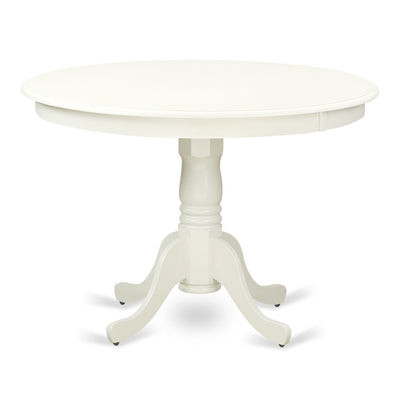 East West Furniture HLFO3-LWH-44 3-Pc Kitchen Table Set Includes 1 Pedestal Kitchen Table and 2 Light Grey Linen Fabric Parson Chairs with Button Tufted Back - Linen White Finish