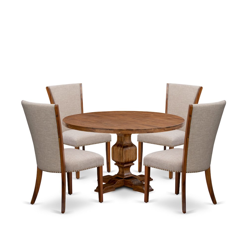 5 Piece Kitchen Table Set Includes 54" Round Table In Light Tan Color