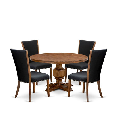 5 Piece Dining Table Set Contains 54" Round Kitchen Table In Black Color