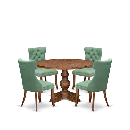 5-Pc Kitchen Table Set Contain A Wood Table And 4 Willow Green Parson Chairs