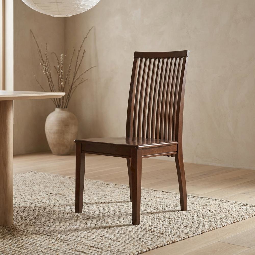 Mahogany Wood Dining Chair with High Back Slat Design for Kitchen Table, Set of 2