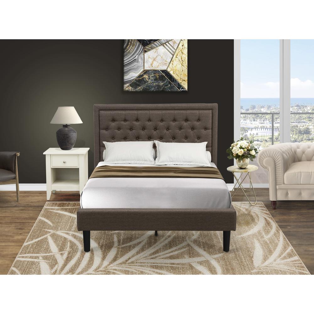 KD18F-1GA0C 2 Pc Wooden Bed Set - Wood Bed Brown Headboard with 1 Night Stand For Bedroom - Black Finish Legs