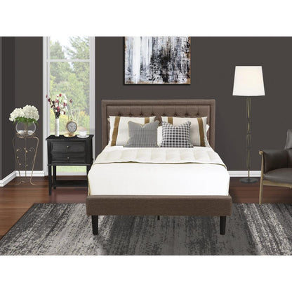KD18F-1VL06 2 Piece Wooden Bedroom Set - Wood Bed Frame Brown Headboard with 1 Nightstand - Black Finish Legs