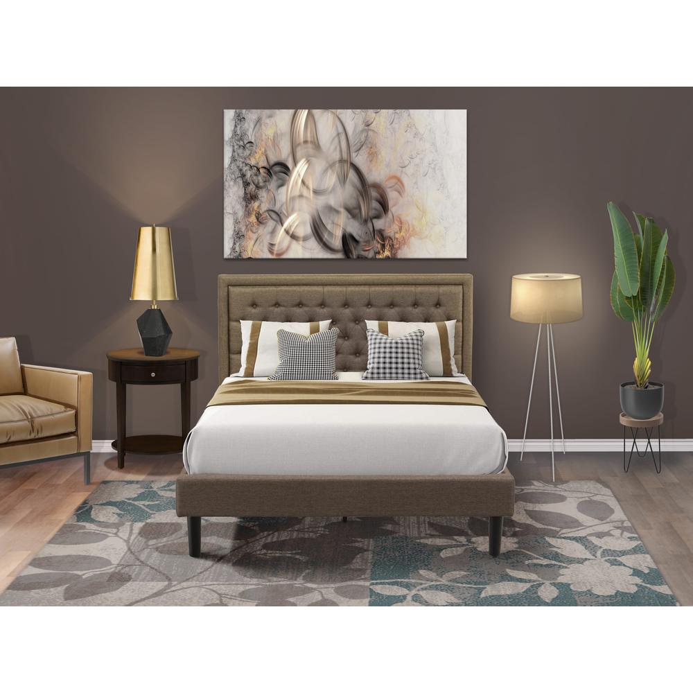 KD18Q-1HI0M 2 Pc Queen Bed Set - Wood Bed Frame Brown Headboard with 1 Wooden Nightstand - Black Finish Legs