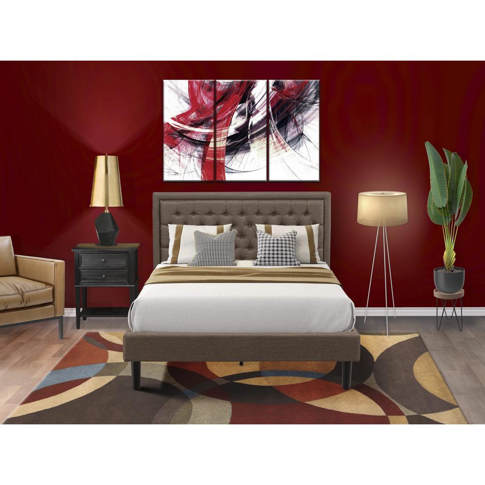 KD18Q-1VL06 2 Pc Queen Bed Set - Wood Bed Brown Headboard with 1 Night Stand For Bedroom - Black Finish Legs
