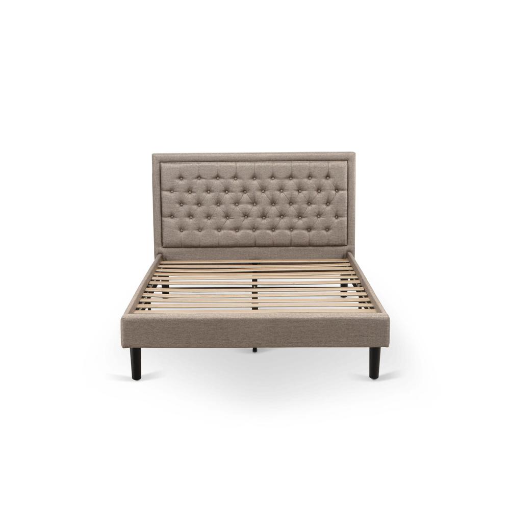 KD16Q-1GA08 2 Piece Queen Bed Set - Wood Bed Dark Khaki Headboard with 1 Modern Nightstand - Black Finish Legs