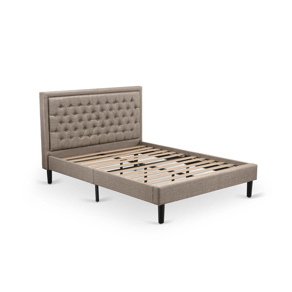 KD16Q-1GA08 2 Piece Queen Bed Set - Wood Bed Dark Khaki Headboard with 1 Modern Nightstand - Black Finish Legs