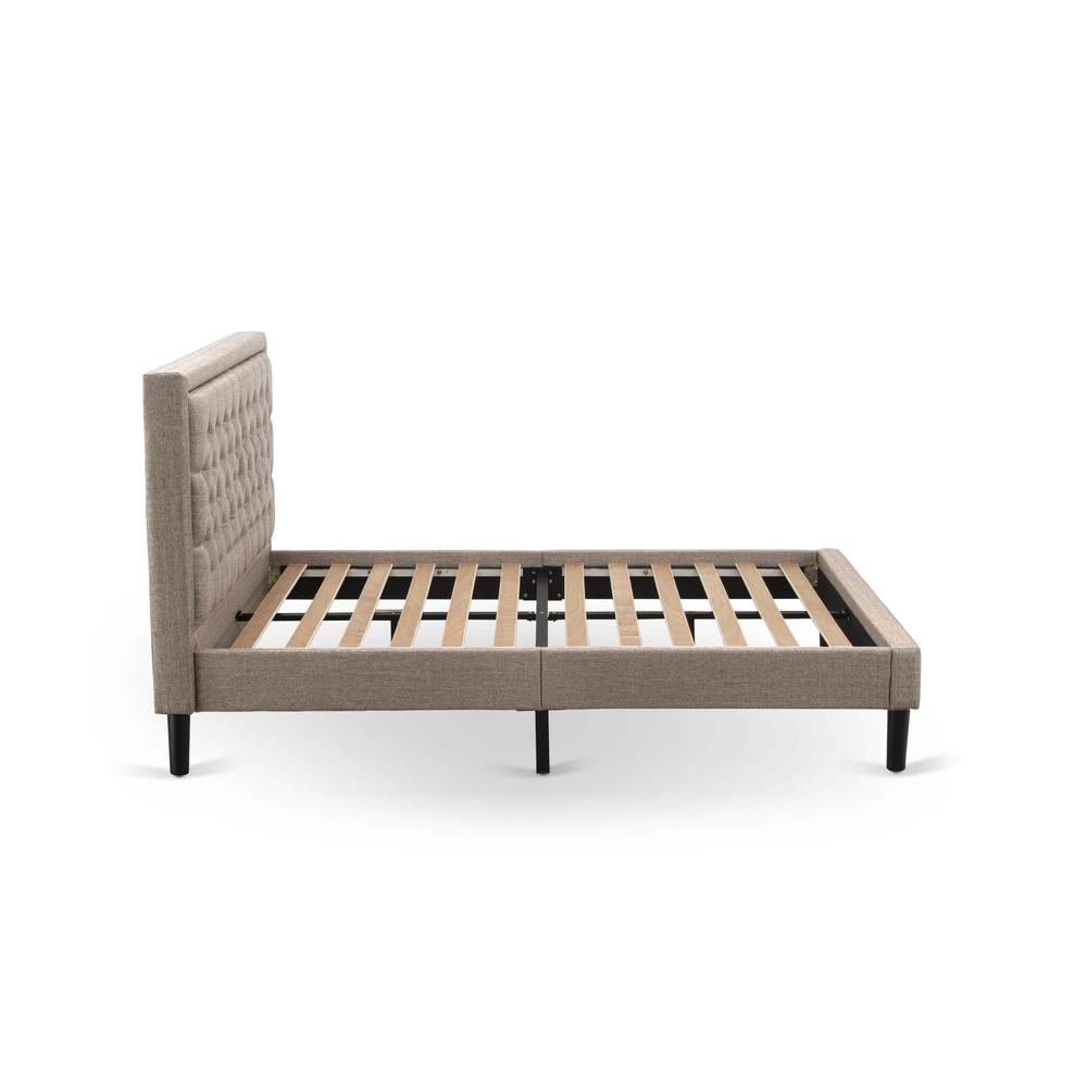 KD16Q-1GA08 2 Piece Queen Bed Set - Wood Bed Dark Khaki Headboard with 1 Modern Nightstand - Black Finish Legs