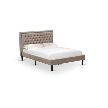 KD16Q-1GA08 2 Piece Queen Bed Set - Wood Bed Dark Khaki Headboard with 1 Modern Nightstand - Black Finish Legs