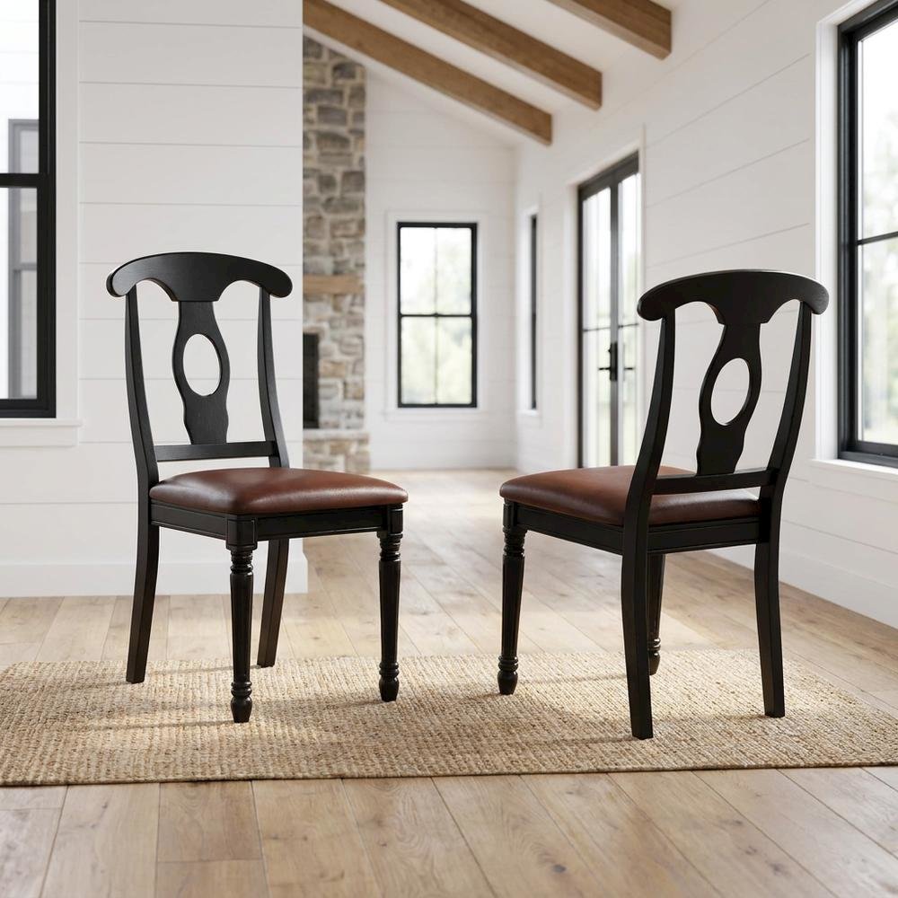Solid Wood Napoleon-Style Faux Leather Upholstered Dining Chair, Set of 2