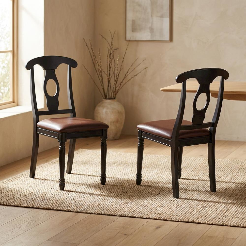 Solid Wood Napoleon-Style Faux Leather Upholstered Dining Chair, Set of 2