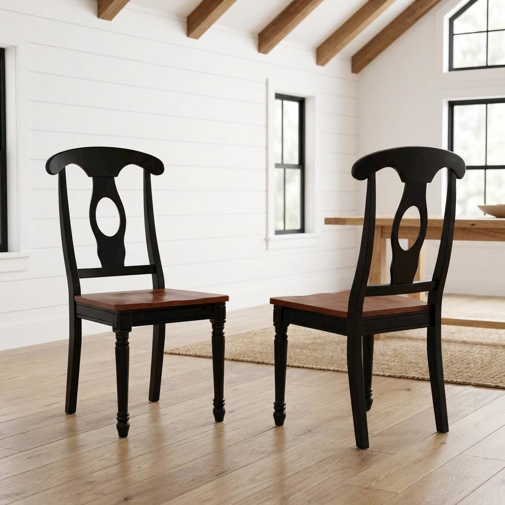 Solid Wood Dining Chairs with Napoleon Back, Set of 2