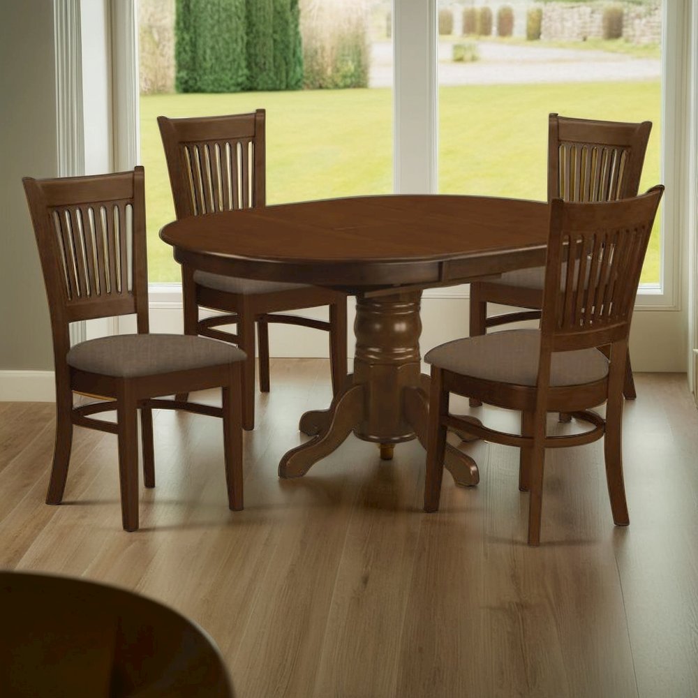 Elegant Dining Room Table Set for 4 with Fabric Chairs and Extendable Leaf