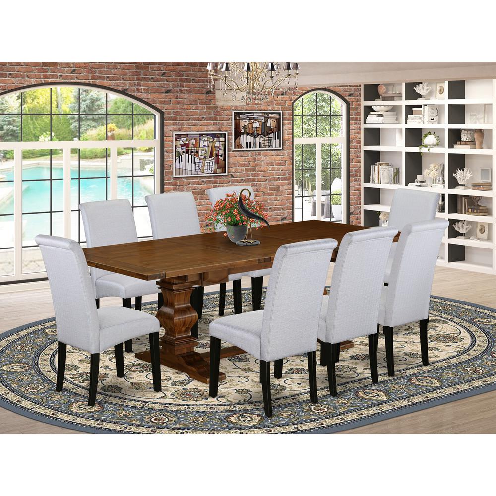 East West Furniture Lassale 9 Piece Modern Dining Set Includes a Rectangle Wooden Table with Removable Leaf and 8 Grey Linen Fabric Upholstered Chairs, 42x92 Inch