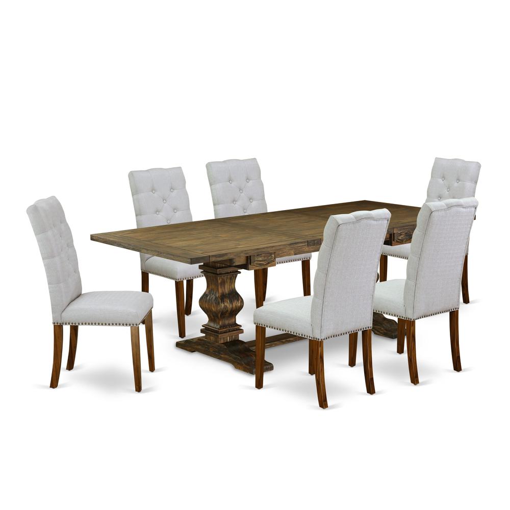 7-pc dining table set with Chair’s Legs and Modern Gray Linen Fabric