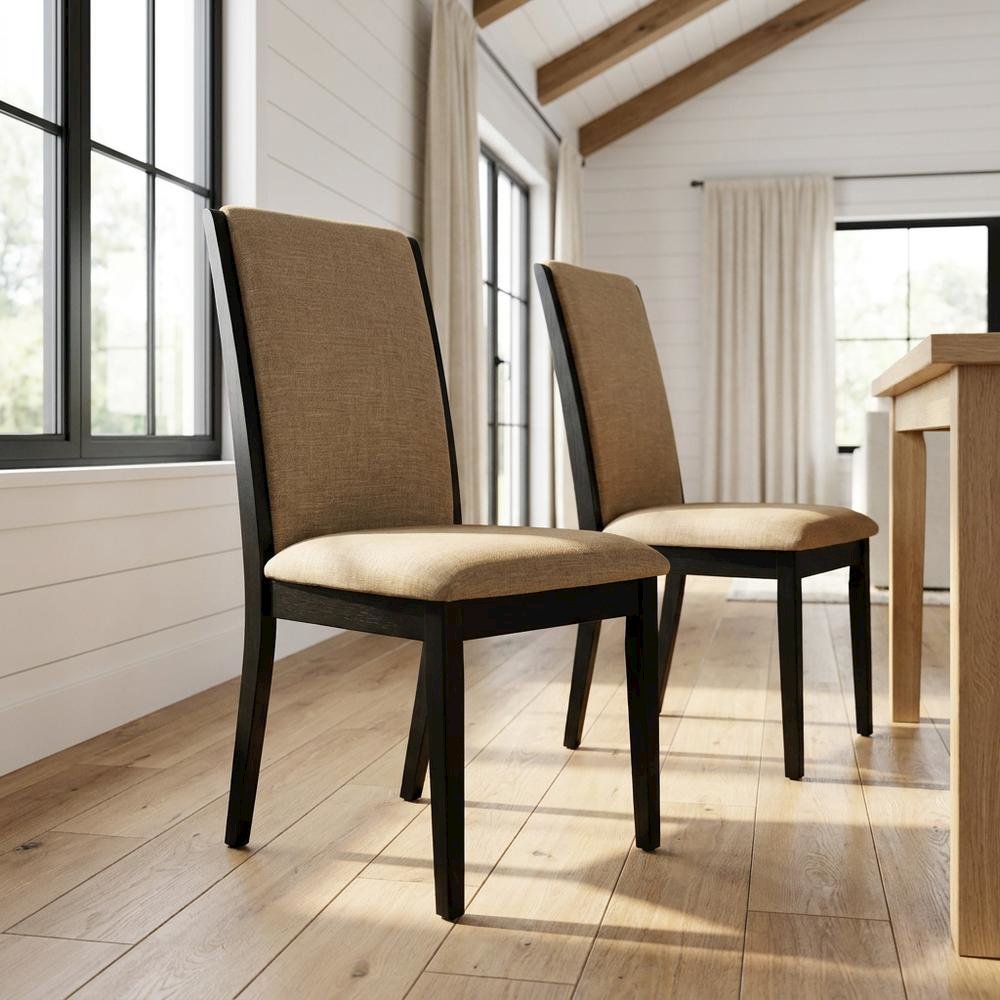 Upholstered Parson Dining Chair with High Back for Dining Room, Light Sable, Set of 2