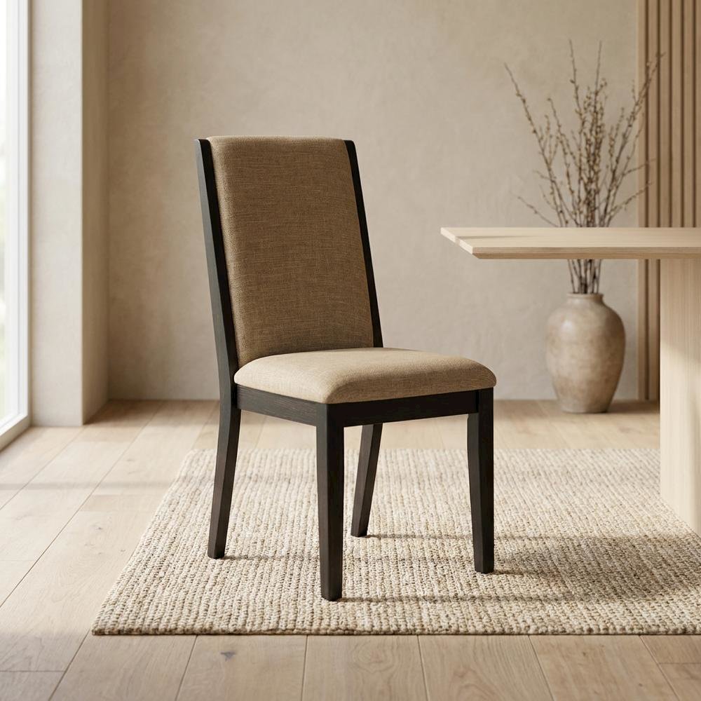 Upholstered Parson Dining Chair with High Back for Dining Room, Light Sable, Set of 2