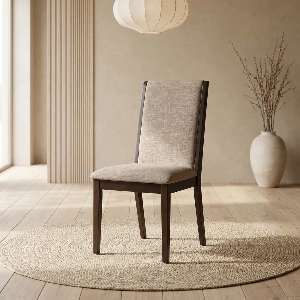 Upholstered Parsons Dining Chair with High Back, Light Tan, Set of 2