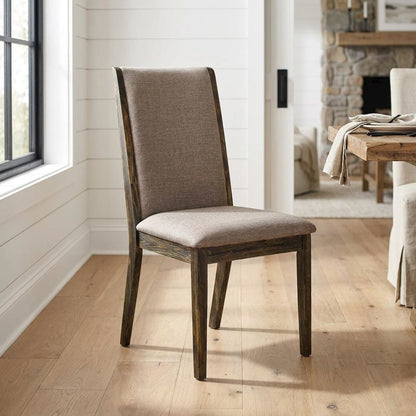 Fabric-Upholstered Parsons Dining Chair with High Back, Dark Khaki, Set of 2