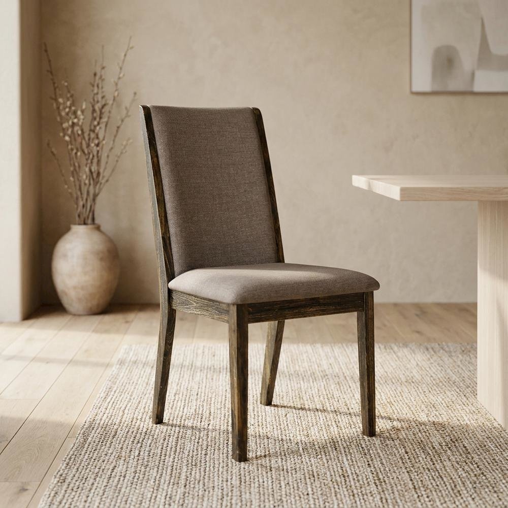 Fabric-Upholstered Parsons Dining Chair with High Back, Dark Khaki, Set of 2